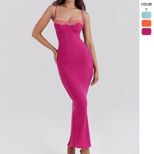 Women's lace lace strapless long skirt with suspender