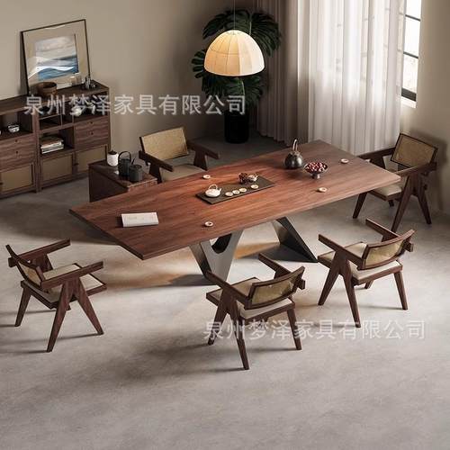 代美学北美XCC黑桃式木茶桌新胡中大板茶台设计师款办公室家用茶