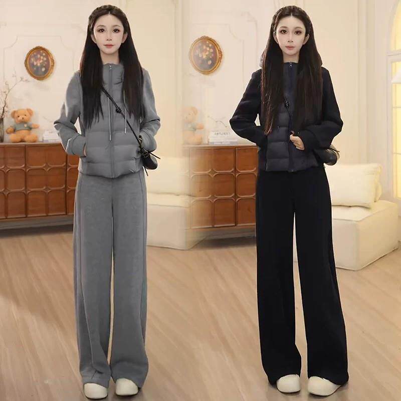 时尚套装女2026冬季新款洋气显瘦连帽棉服外套阔腿裤保暖两件套潮