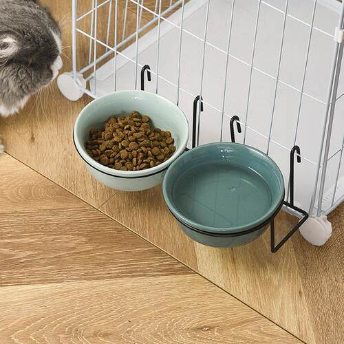 陶瓷猫碗护颈悬挂式猫咪喝水狗食盆幼猫防打翻固定大口径猫笼挂碗