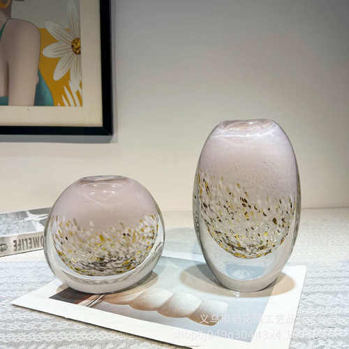 装饰器皿简约高级花手工茶几感洒金样板间圆球餐桌琉璃风现代花瓶