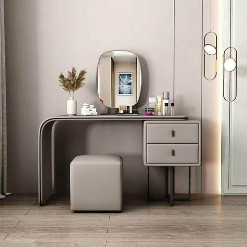 意式轻奢实木梳妆台家用简约化妆桌可伸缩百搭收纳柜网红带镜妆台