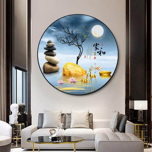 新款直销晶瓷画客厅装饰画入户玄关走廊过道壁画圆形鱼图现代轻奢