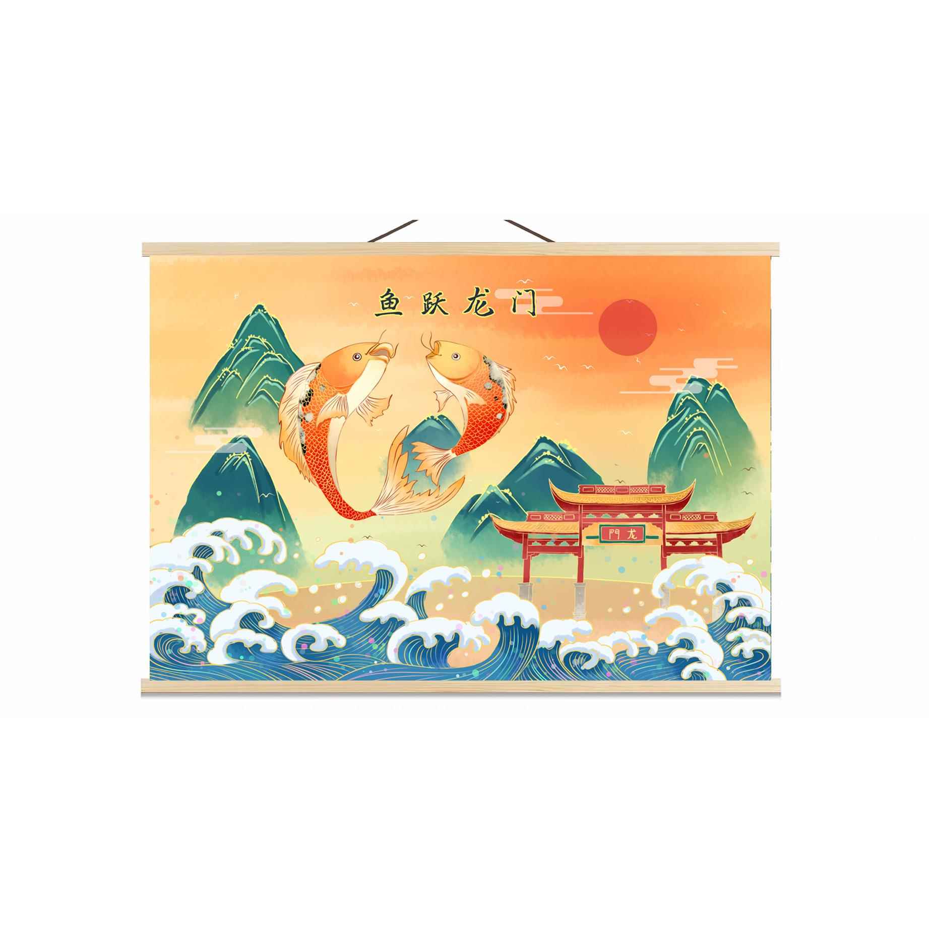 新中式实木挂画中国风鲤鱼跃龙门装饰画客厅卧室挂画图片