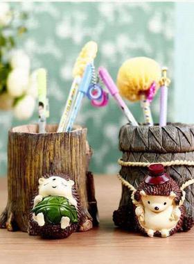 创意树脂刺猬笔筒时尚简约韩版可爱学生卡通办公室书房桌面摆件