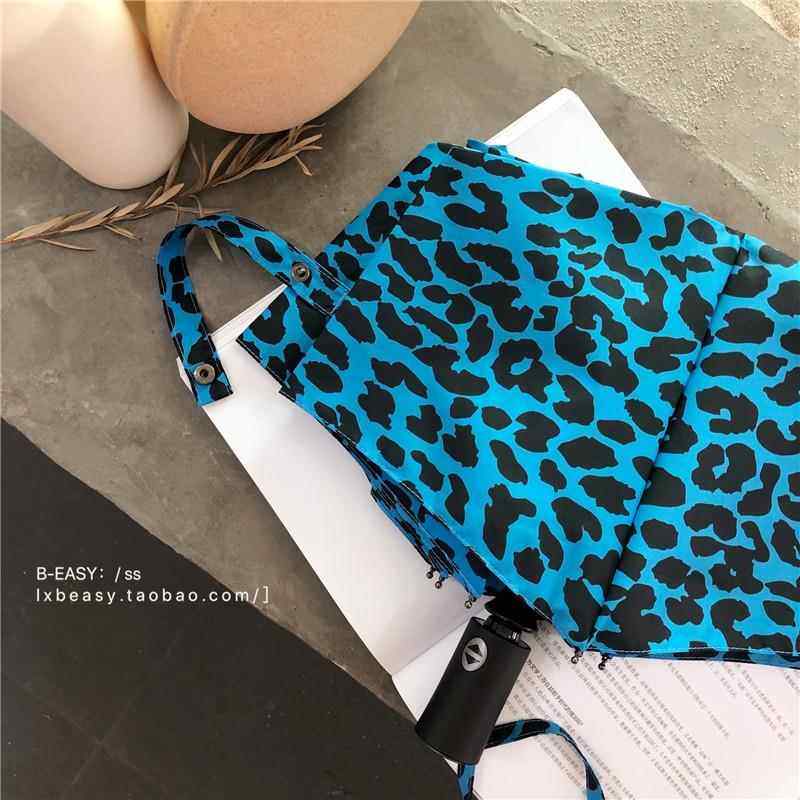 高档韩国ch纹ic复古豹长柄伞抗神风自动晴雨防紫外线性感小猫女雨