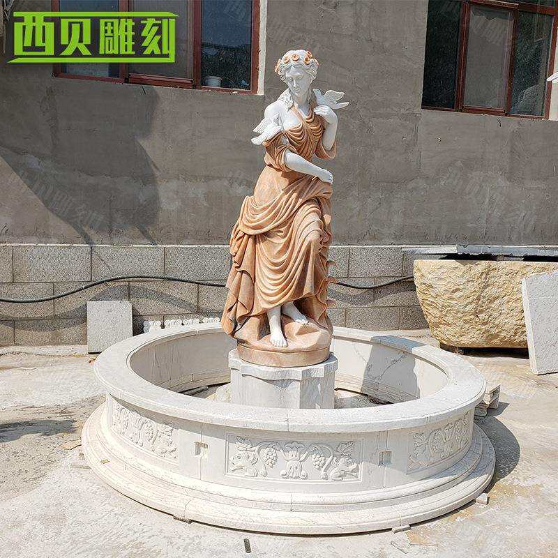 石雕欧式女性人物喷泉 石材花园流水景观 美女造型大理石喷泉雕塑