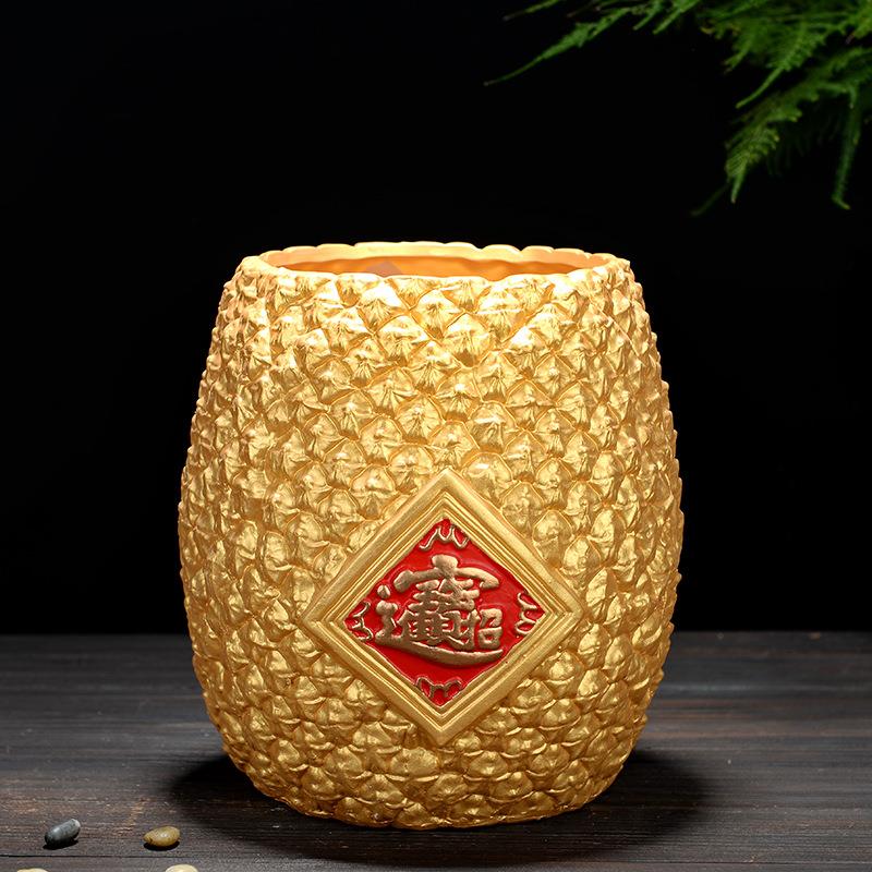 超大号金色花盆菠萝福银柳花盆容器桌面摆件花插花盆容器金色创意