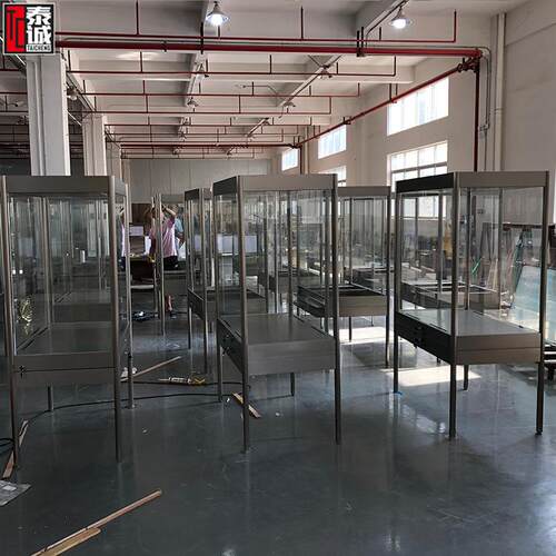 大博物馆展柜设计瓷器古玩钢制中岛柜超白玻璃带灯字画文物展示柜