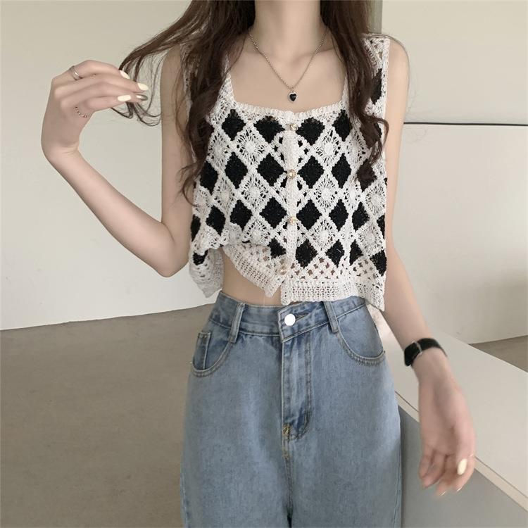 geometric embroidery crochet with chiffon button front