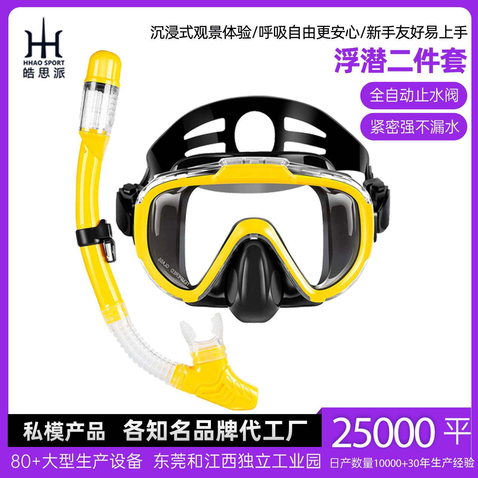 成人浮潜套装潜水潜水镜游泳全干式呼吸管套装硅胶浮潜面罩两件套