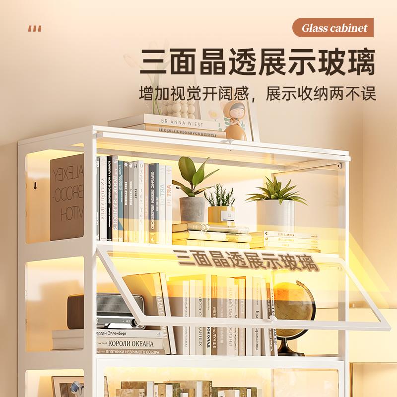 书柜钢制痛柜防尘书架铁皮柜玻璃展示柜落地柜子储物柜收纳柜