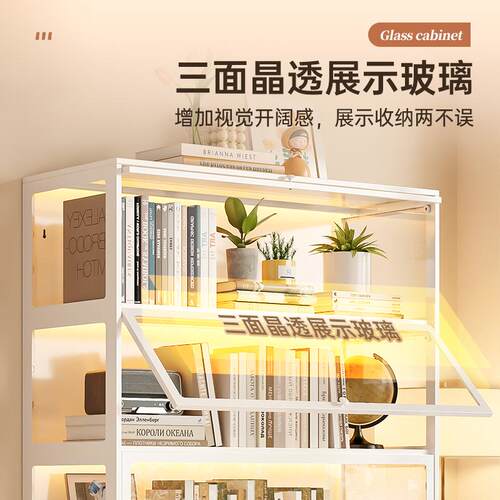 书柜钢制柜防尘书架置物架铁皮柜玻璃展示柜落地柜子储物柜收纳柜