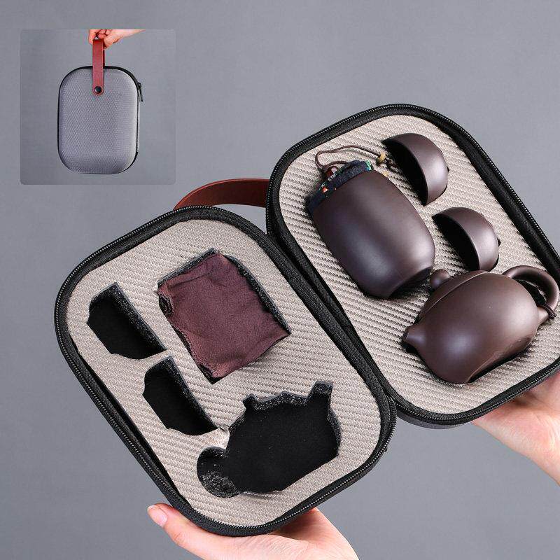 景德镇旅行茶具手提袋快杯一壶两杯紫砂功夫旅行茶壶礼品袋