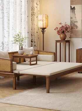 健实木罗汉床新匠中白蜡现代简约客厅小式户型藤编沙发床榻木sfc-