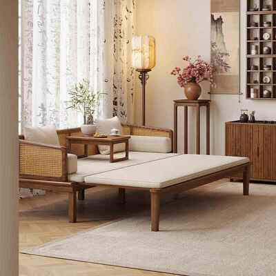 健实木罗汉床新匠中白蜡现代简约客厅小式户型藤编沙发床榻木sfc-