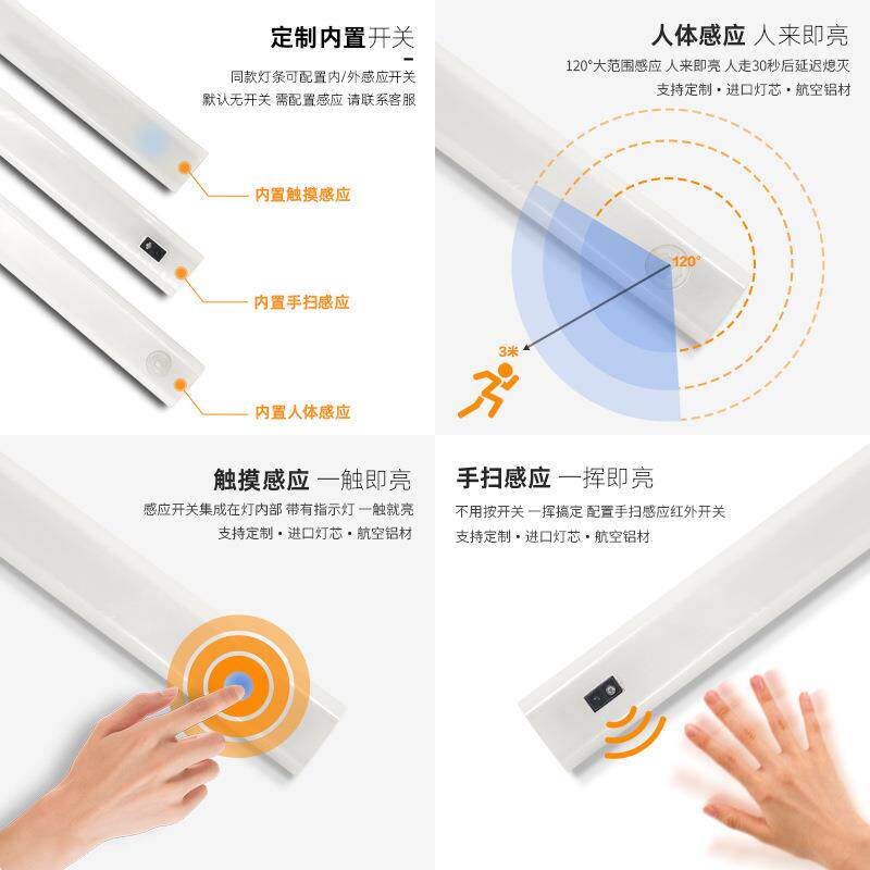 新款直销内置感应灯led橱柜灯条衣柜鞋柜玄关人体感应手扫亮灯具