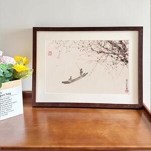 桔子格调 傅抱石行舟图 禅意中式茶室文艺装饰画客厅卧室餐厅挂画