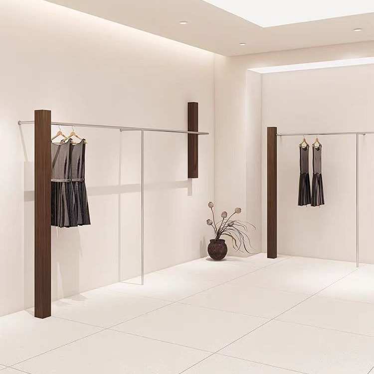 服装店展示架胡桃木上墙挂衣架商场专用衣服陈列架服装不锈钢货架