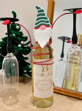 耶诞老人红酒杯架倒挂高脚杯香槟红酒瓶套耶诞节场景布置装饰摆饰