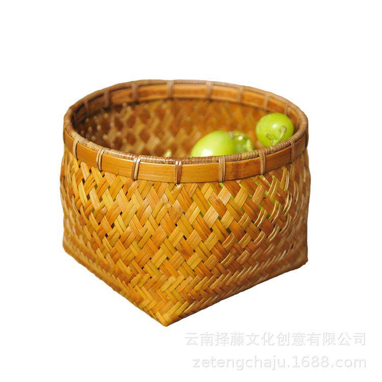 厂家手工大漆竹编筐家用收纳整理娄创意点心零食水果篮桌面置物篮
