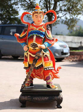 厂家直销树脂玻璃1米1站韦陀 寺庙佛像彩绘贴金韦陀菩萨韦陀