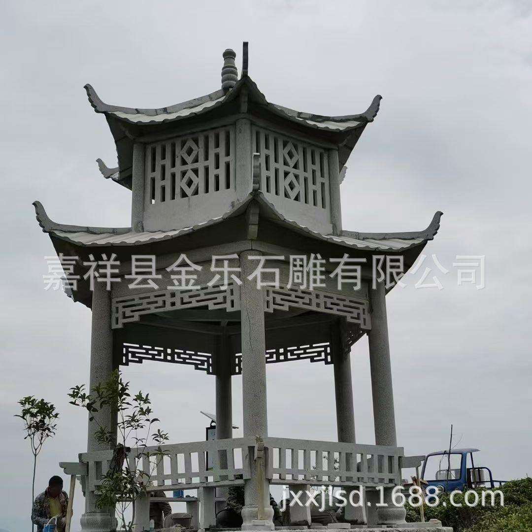 厂家直销石雕长廊凉亭走廊 公园景区六角石凉亭庭院仿古石亭