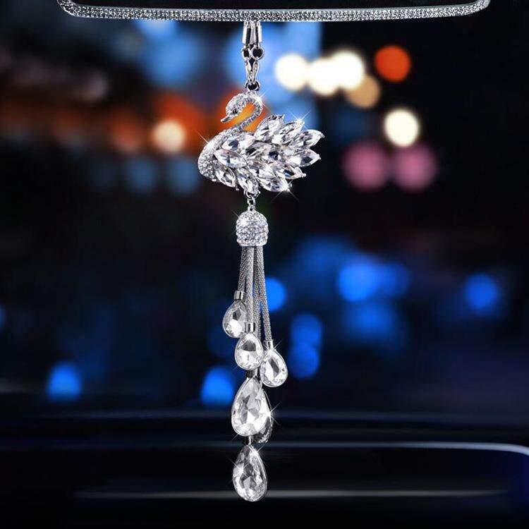 汽车挂件创意水晶天鹅挂饰韩国可爱车内装饰吊坠车载后视镜吊饰女