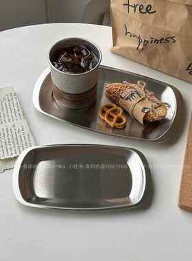 inwind不锈钢矩形椭圆形咖啡托盘浅板工业风格储存板甜点烧烤盘