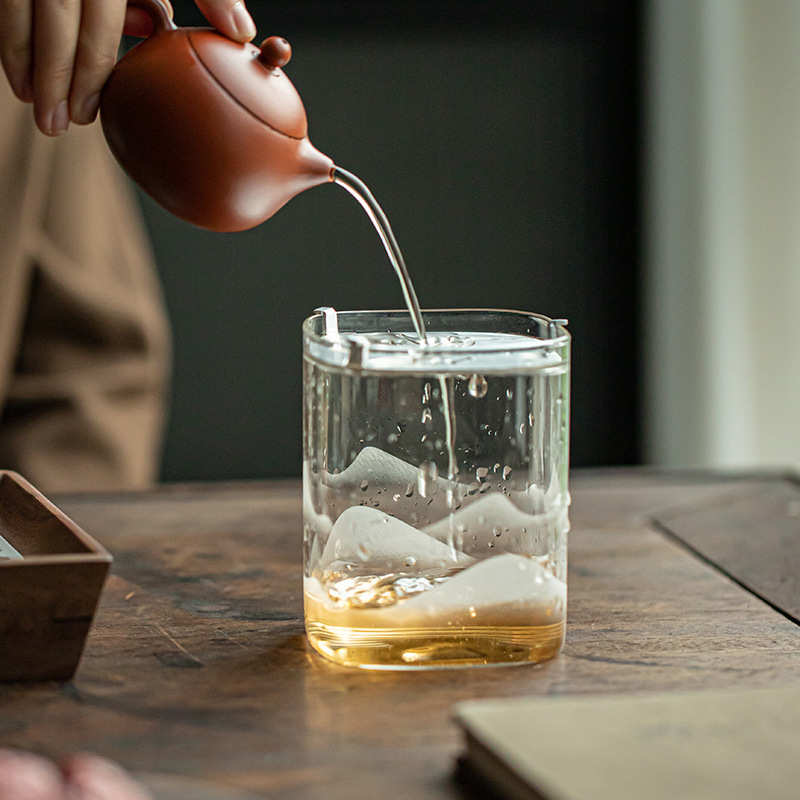 日式小建水茶渣桶茶杯洗水盂玻璃茶洗锡盖功夫茶道茶具零配件透明