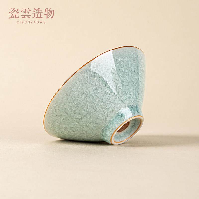 汝窑冰裂纹冰花开片功夫茶具主人品茗杯茶杯子陶瓷单杯斗笠杯茶盏