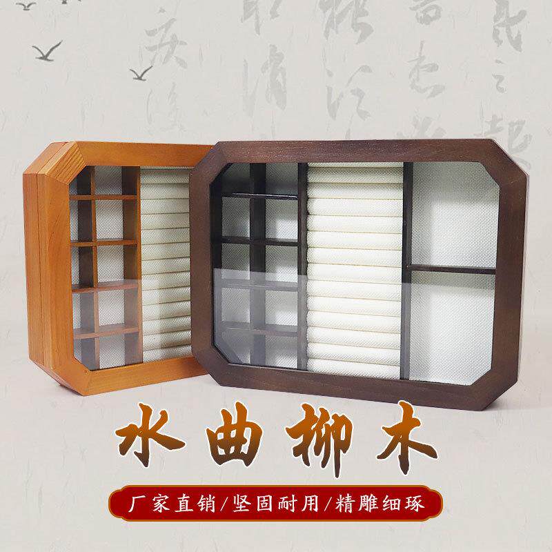 高档实木首饰收纳箱大号玻璃透明翻盖饰品盒桌面八角多分格收纳盒