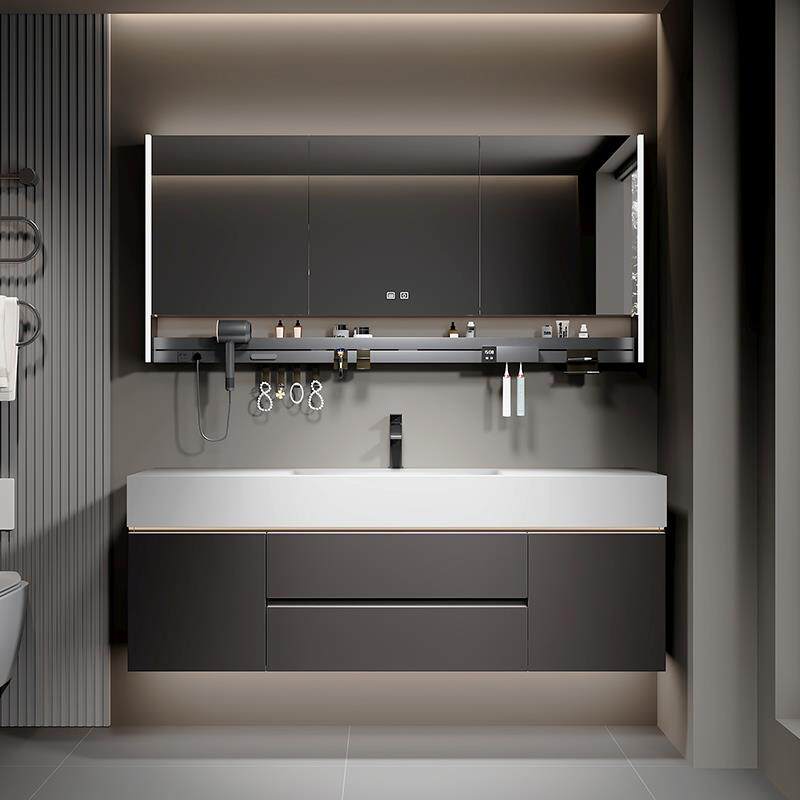 【现货】柏丽山现代简约岩板热弯一体盆浴室柜组合洗漱台洗手台