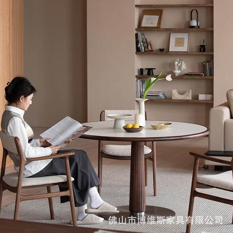 多立克圆桌实木岩板圆形餐桌家用小户型轻奢圆桌阳台休闲洽谈桌椅