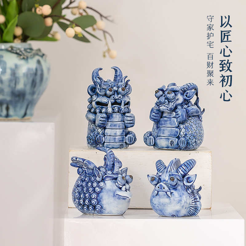 龙生九子陶瓷摆件客厅玄关创意茶室招财神兽可养茶宠桌面装饰品