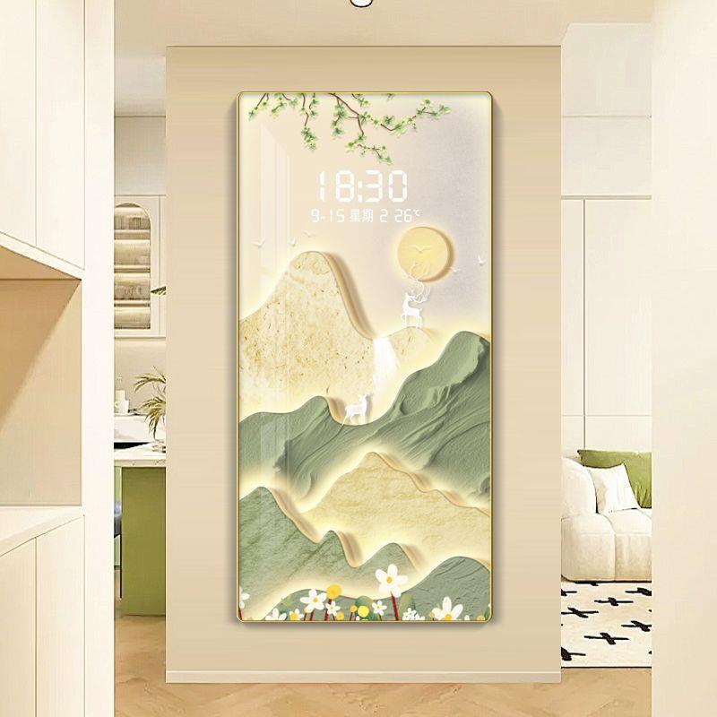 遇见神鹿玄关挂画带温度显示数显夜光时钟装饰画金帆麋鹿雷达感应