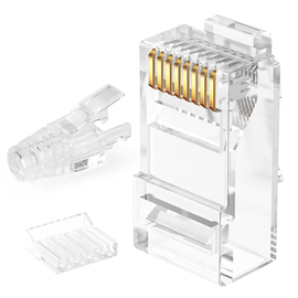 奥卡斯超六类8芯非屏蔽RJ45镀金水晶头 网络三件式网线接头