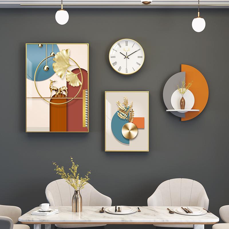 现代钟表大餐厅装饰画壁画组合置物架铝合金画壁挂壁饰艺术挂画