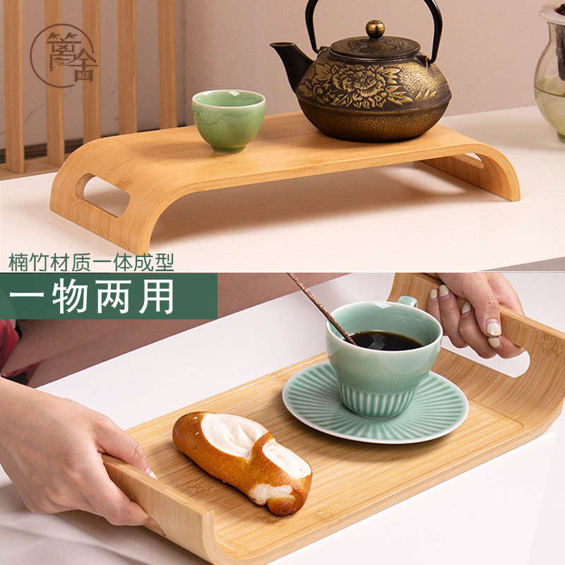 茶盘托盘餐盘日式商用咖啡蛋糕咖啡甜点心盘带提手桌面茶台实木竹