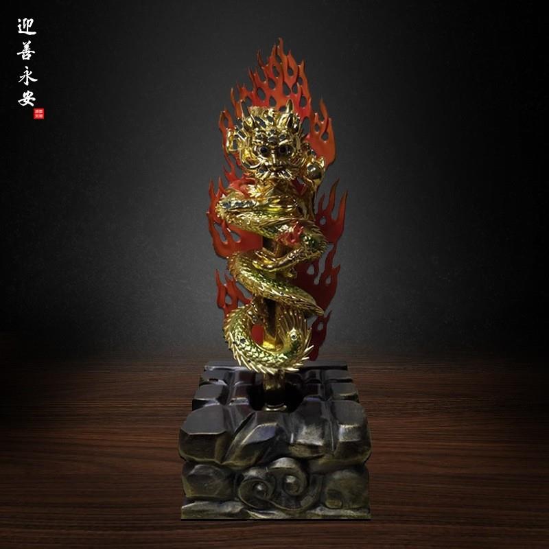 迎善永安木雕东密龙剑摆件香樟木手工雕刻彩绘贴金工艺品厂家直销