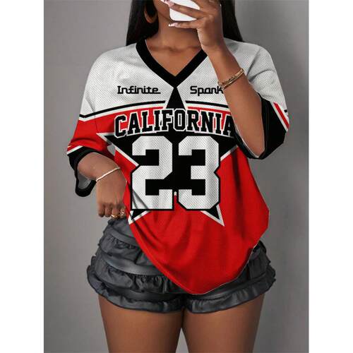 Jersey T-shirt V-neck Top T