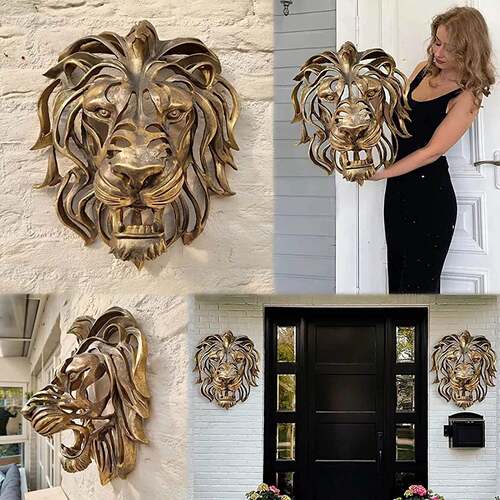 现货 新品狮子头挂壁雕塑树脂工艺品Lion Head Wall Mounted Art