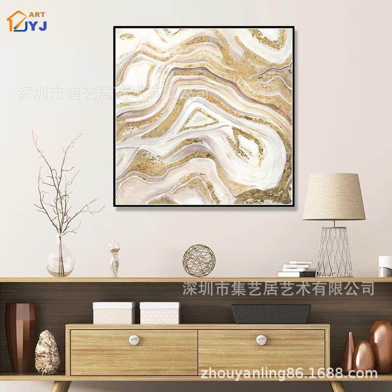 JYJ抽象金箔油画客厅玄关卧室装饰挂画手绘金属框成品画纯手绘