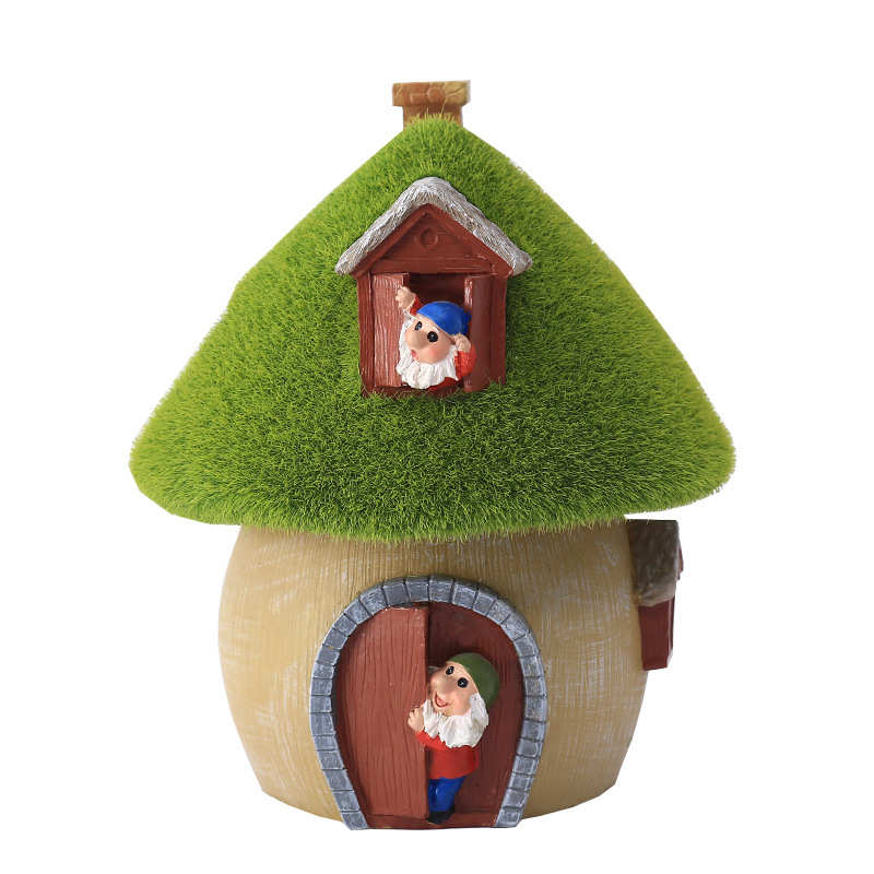 花园摆件太阳能植绒蘑菇屋户外花园庭院阳台园艺装饰工艺品