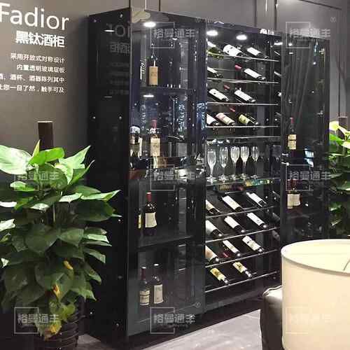 红酒柜展示架家装现代简约轻奢靠墙黑钛金不锈钢玻璃酒柜展示柜