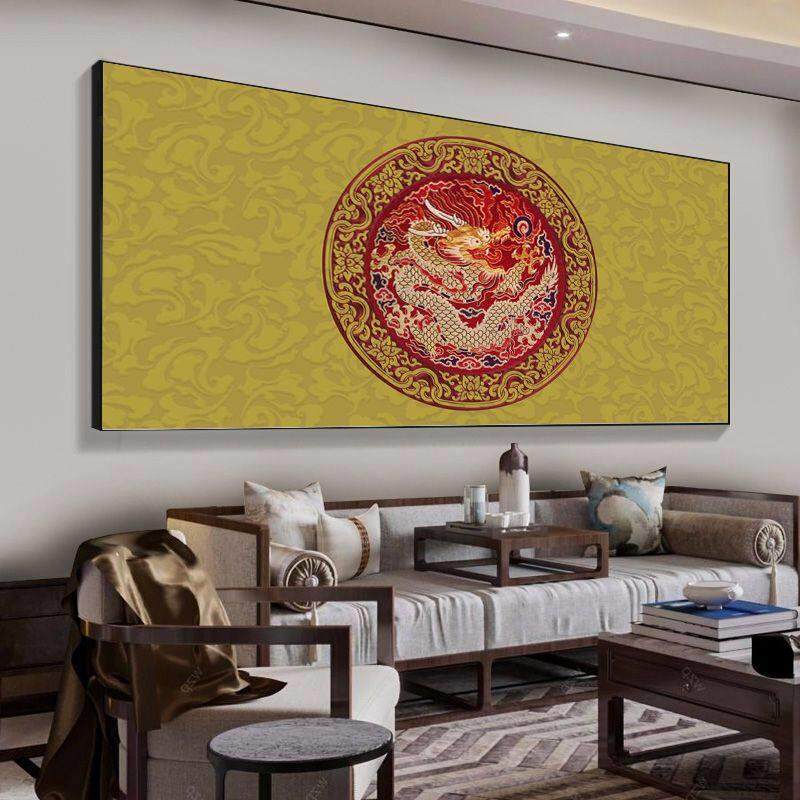 龙图腾装饰画 画新中式茶室饭厅玄关过道挂画 画办公室客厅沙发墙