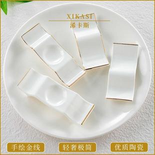 金边两用陶瓷筷子架托 托高档筷托 托酒店摆台家用公勺公筷筷架三