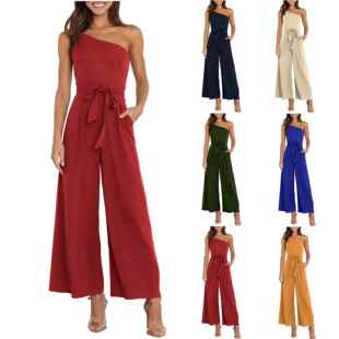 Women'S Summer Dressy One Shoulder Sleeveless Tie Waist