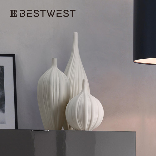 Best west 素烧陶瓷大花瓶摆件白色干花插花瓶样板房客厅软装饰品