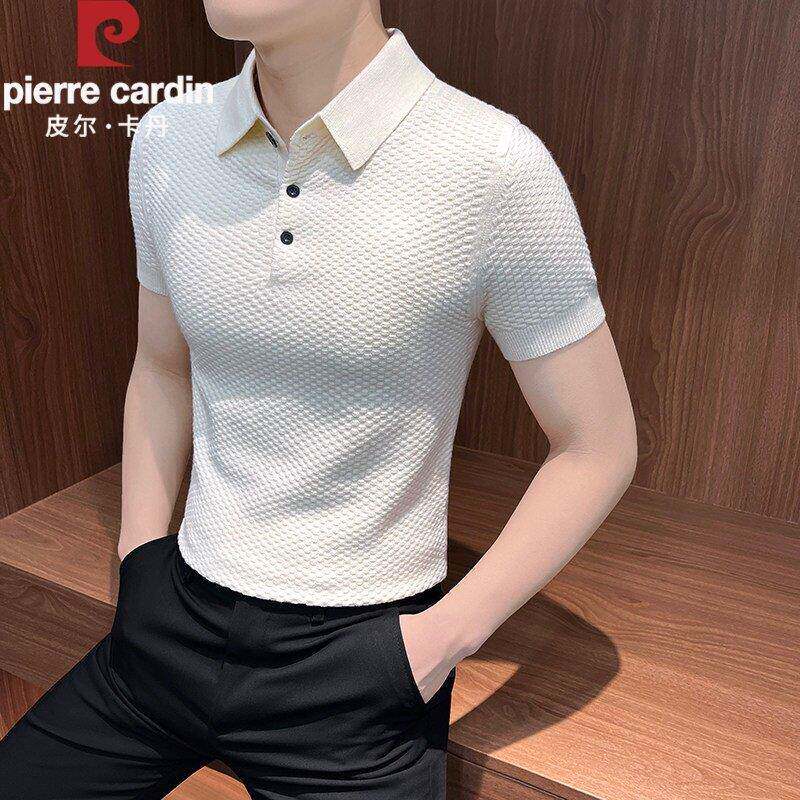 皮尔卡丹男士海鸥领短袖polo衫夏季高级感商务中年爸爸针织t恤衫